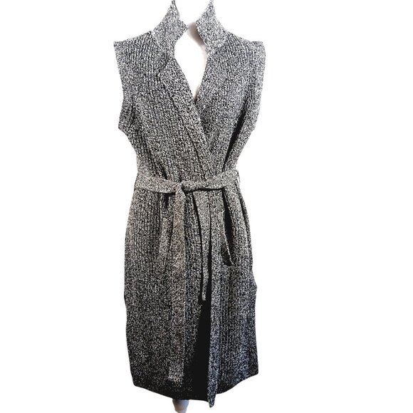 Joan Rivers Sweaters - Joan Rivers, Black & White Marled Knit Sleeveles Cardigan Sweater Duster, Sz LRG